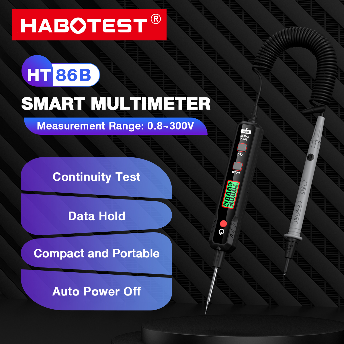 HABOTEST HT86B Smart Multimeter AC/DC Voltage 2V-300V Pen Type Tester ...