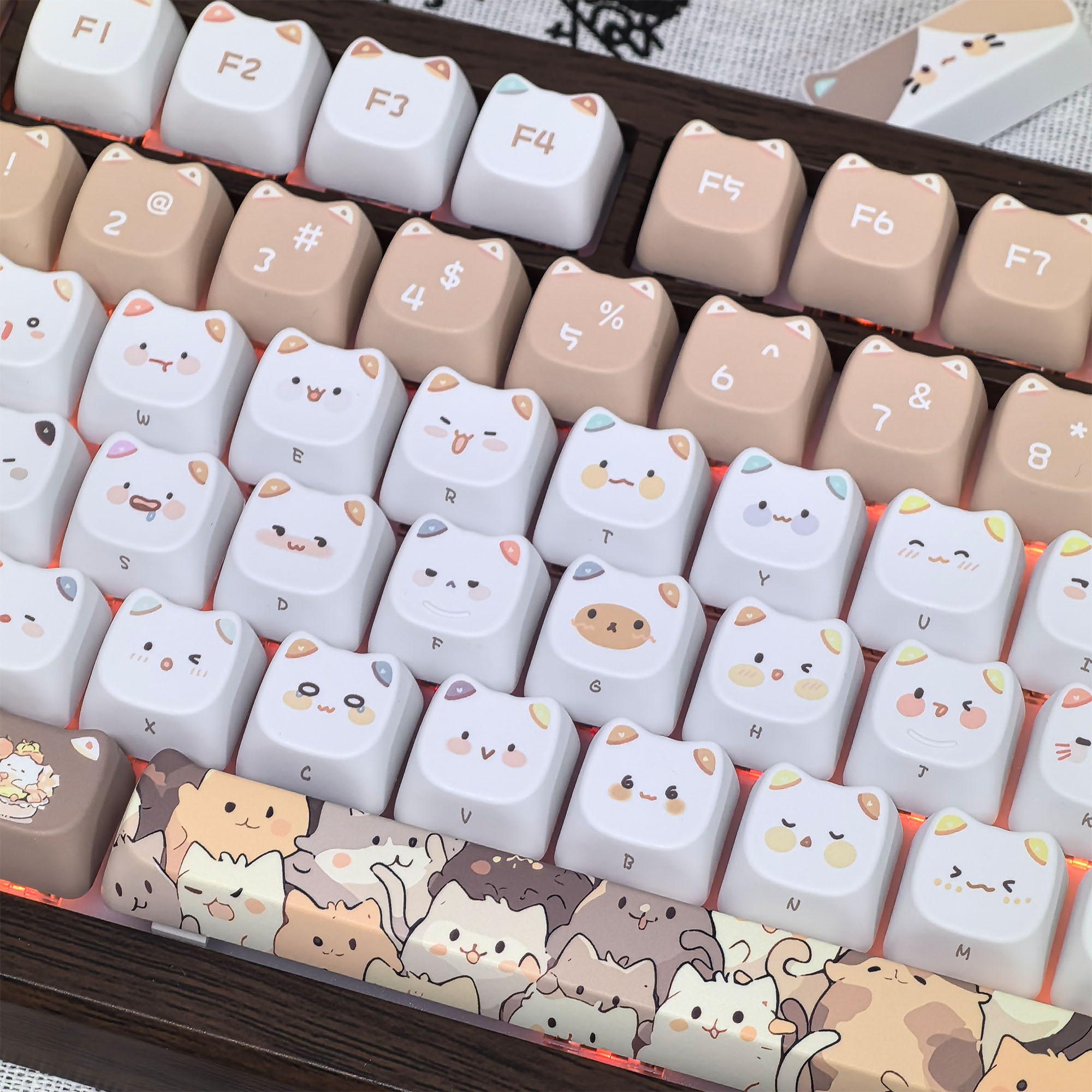 Animal Crossing Keycaps Cat Ear MAO Profile PBT Key Caps Five-Sides ...