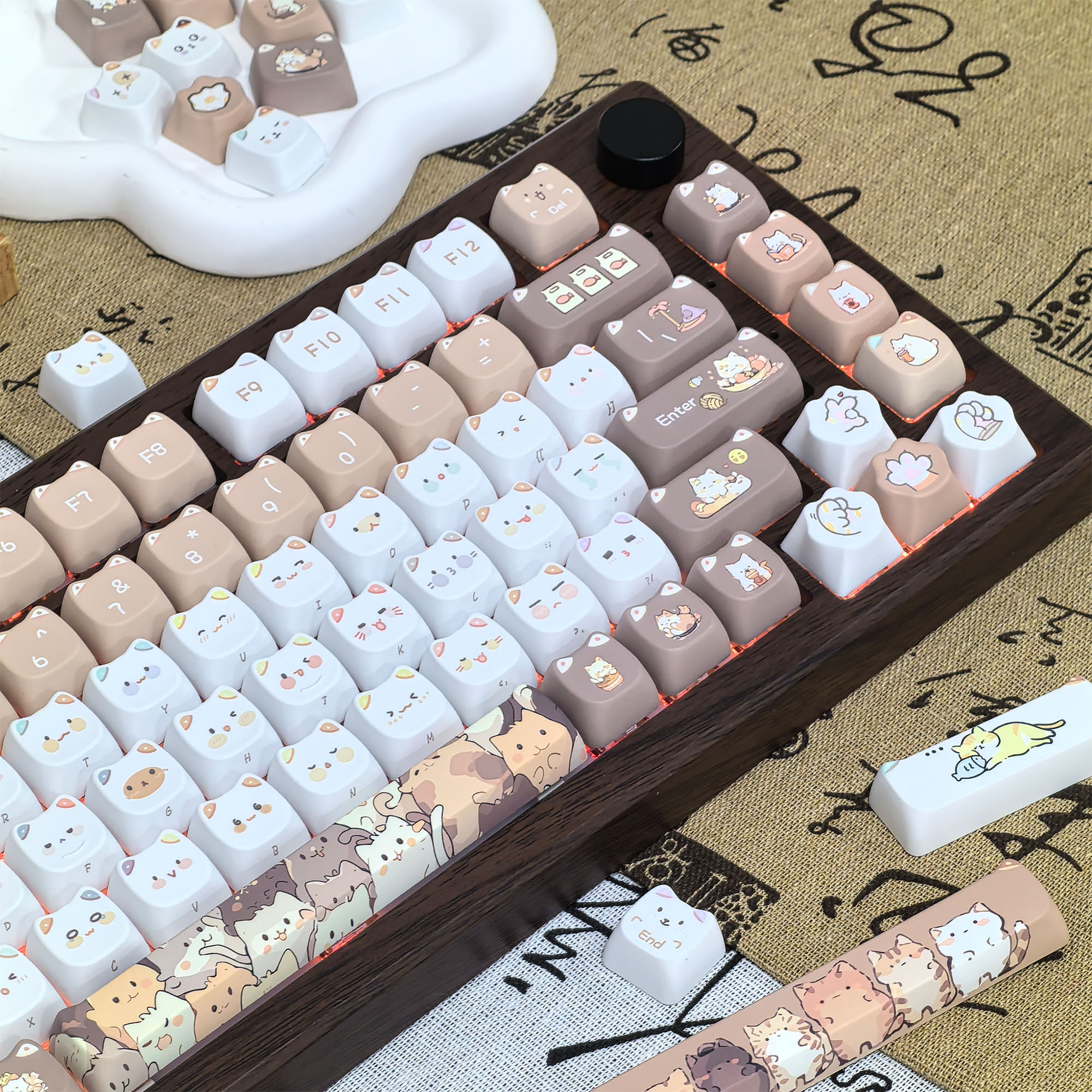 Three Felinae Cat Head Theme Keycaps MAO Profile Five Sides Sublimation ...
