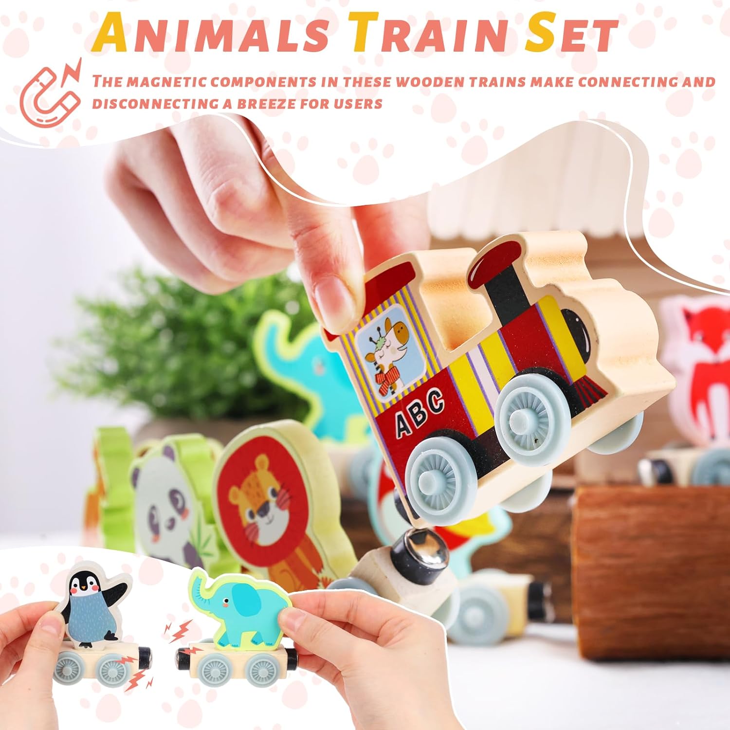 Magnetic Wooden Animals Train Set, Montessori Toys for Toddlers Toys ...