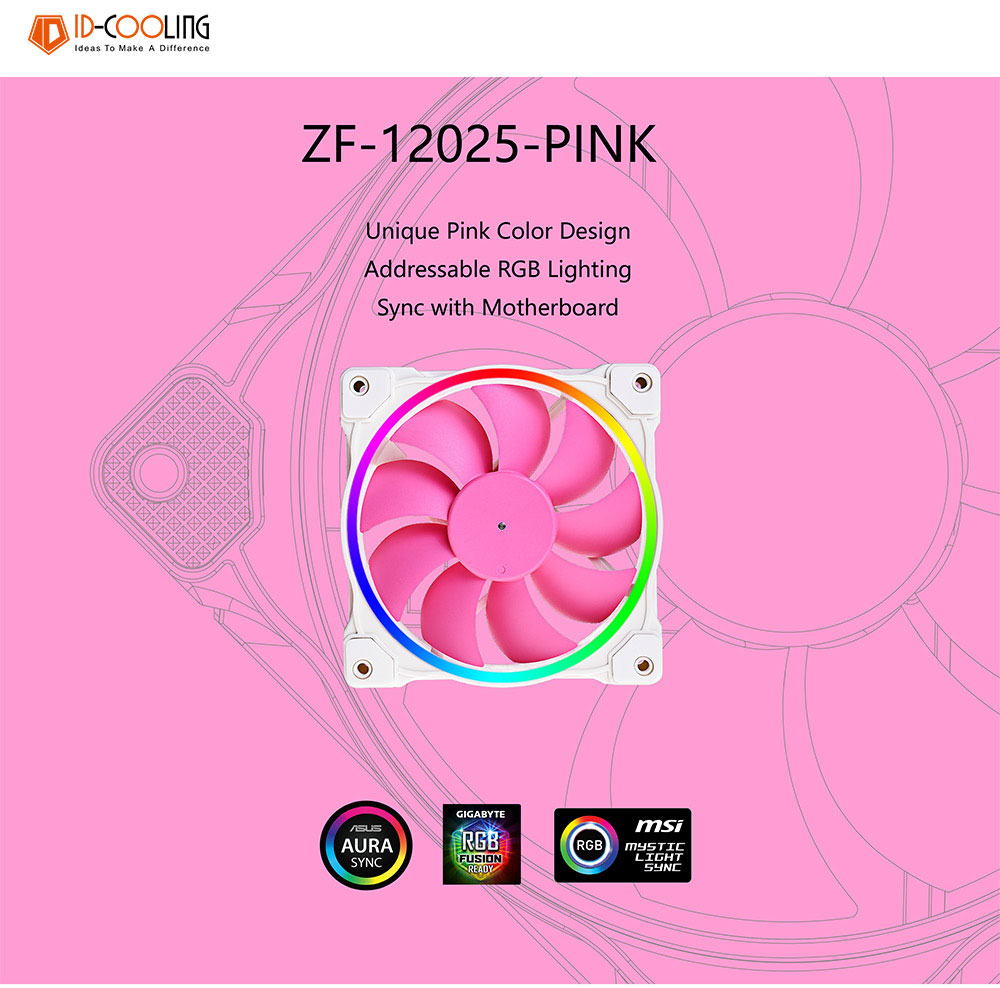 ID-COOLING ZF-12025-PINK CPU Chassis fan 120mm 5V 3PIN ARGB addressable ...