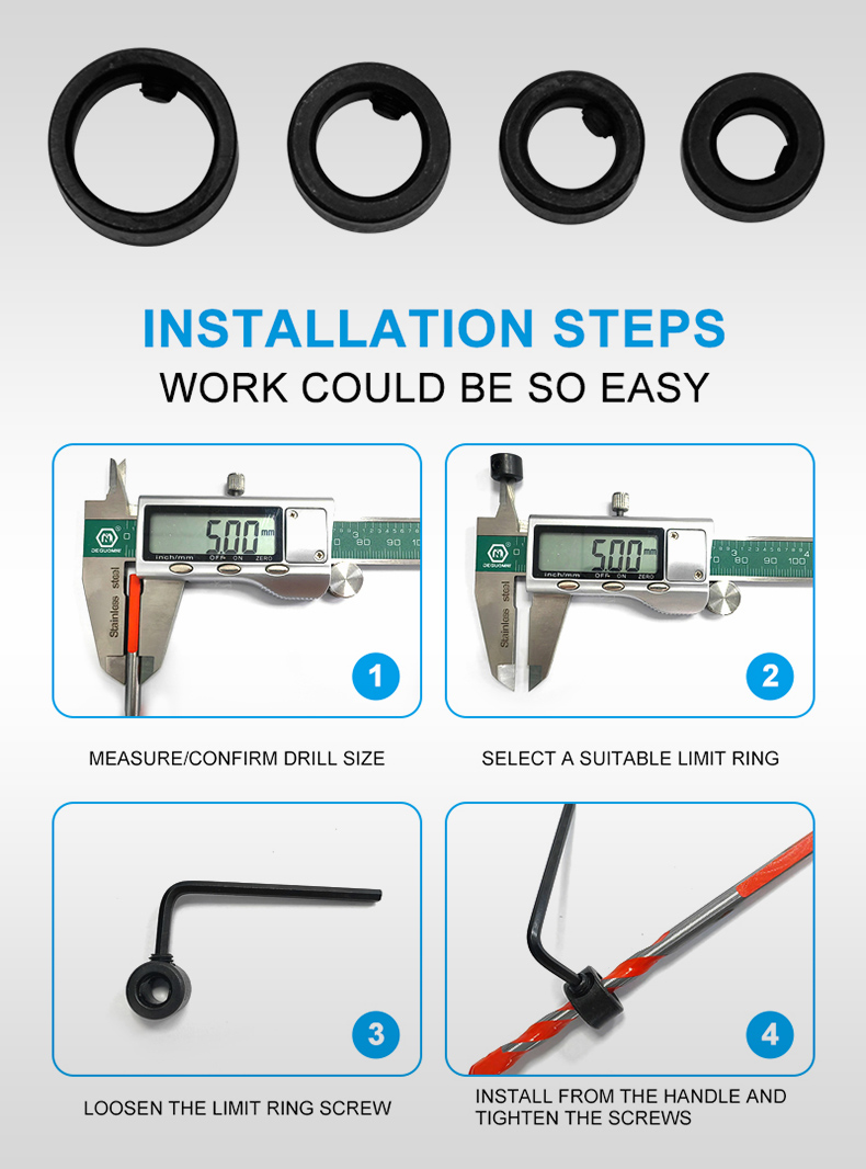 8pcs 316mm Woodworking Drill Locator Drill Bit Depth Stop Collars Ring