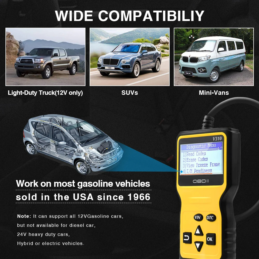 OBD2 V310 Car Scanner 12V 24V For Car Truck Engine Auto Diagnostic ...