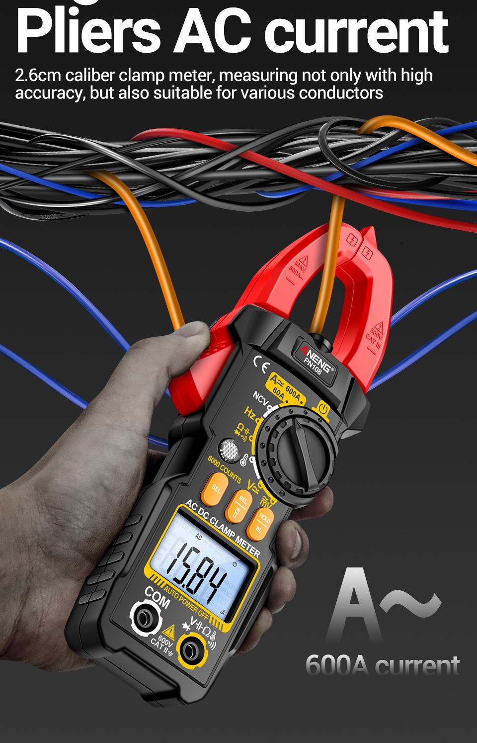 ANENG PN108 Digital Clamp Multimeter 600A Current Meter Tester AC/DC ...