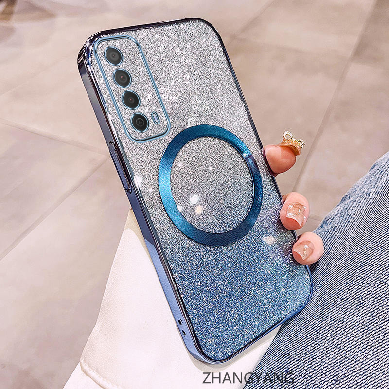 Case For huawei y7a Plating flash phone case with suction