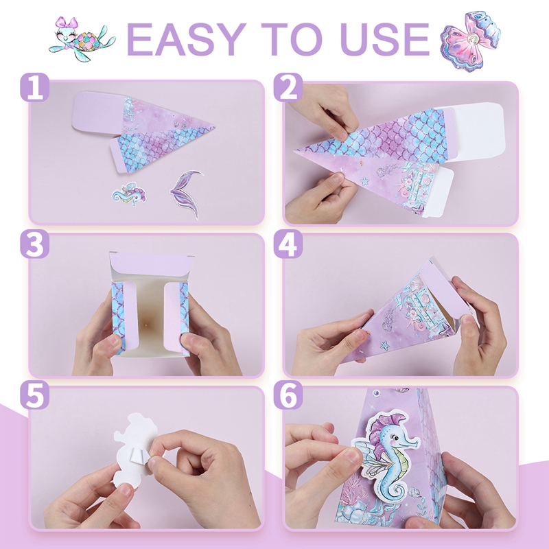 6pcs Mermaid Themed Triangle Box For Birthday Party Gift Decoration ...