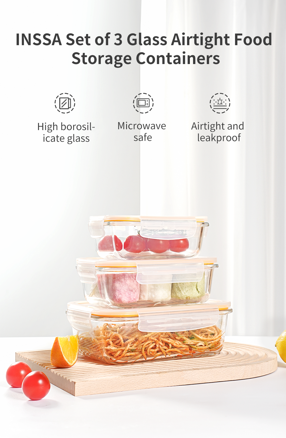 Simplus Glass Airtight Food Storage Containers Leakproof BPA Free ...