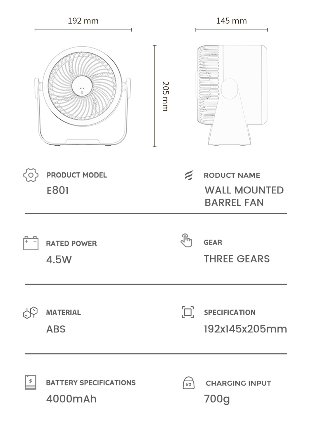 EDON E801 Air Circulation Fan 4.5W Power Wind Power Digital Display ...