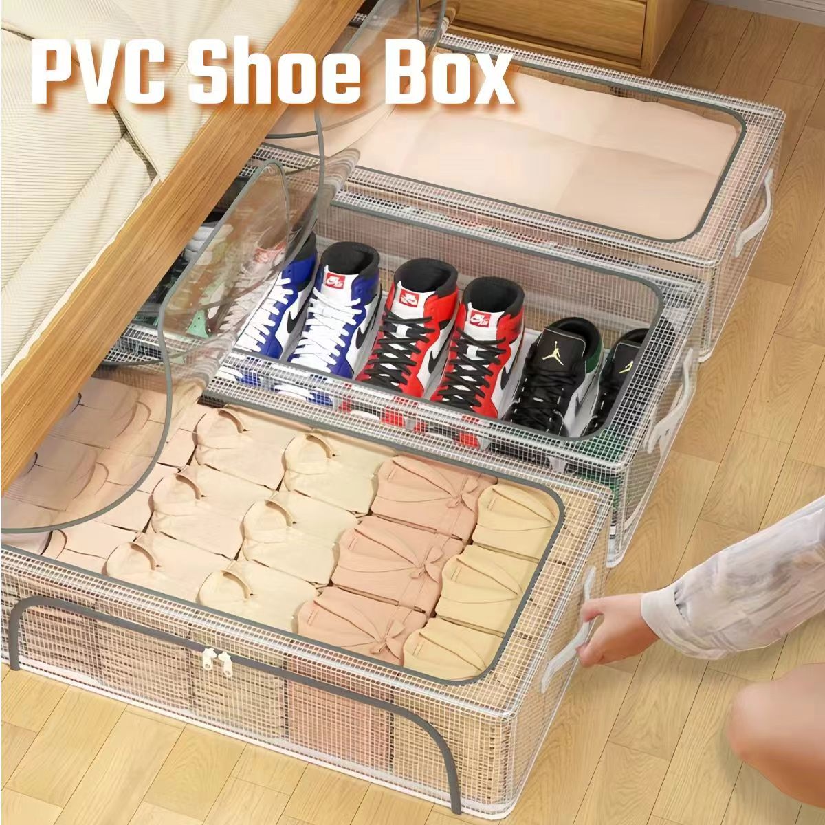 HAPPYFY PVC Portable Shoe Box Foldable Shoe Rack Organizer Storage ...