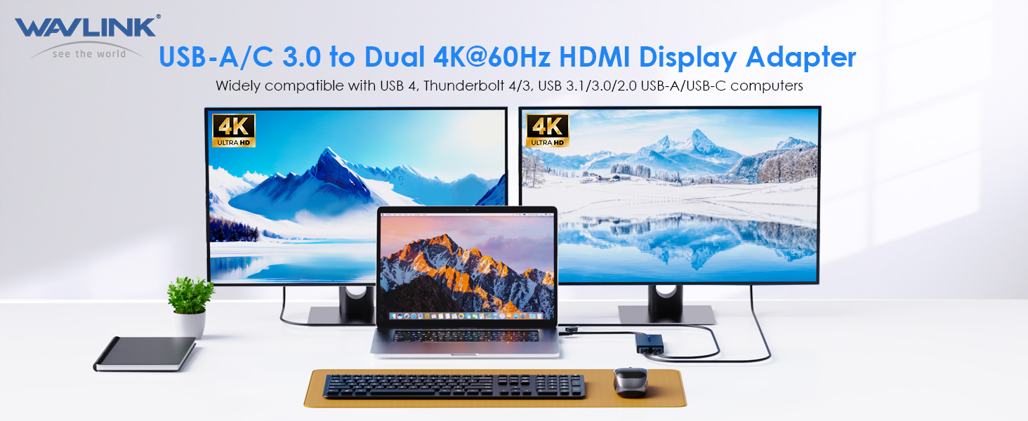 Wavlink USB To Dual HDMI Adapter With Displaylink Chip Support Dual 4K ...