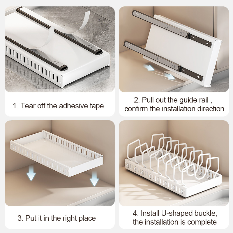 iSPECLE【Adjustable Spacing】Pull out Basket Pot Racks Pot Lid Holder ...