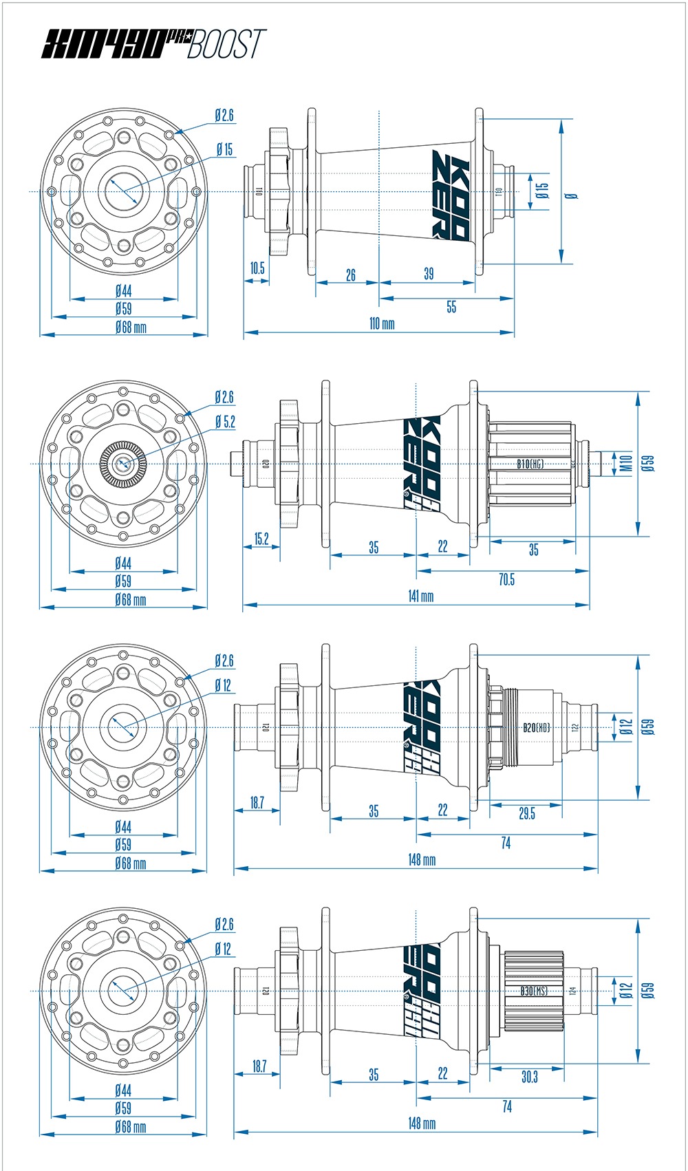 KOOZER XM490 PRO Mountain Bike Boost Hub 141/148mm 32H 72 Clicks MTB QR ...