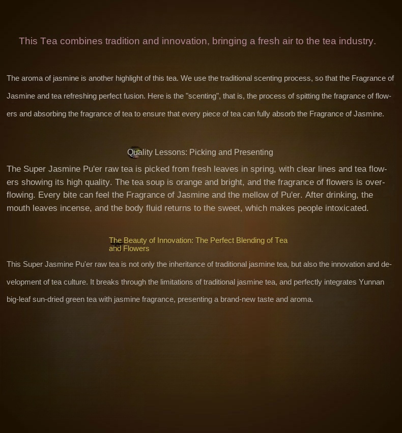 Jasmine Pu'er Raw Tea Taste Extraordinary Fragrance Unique 60g Premium