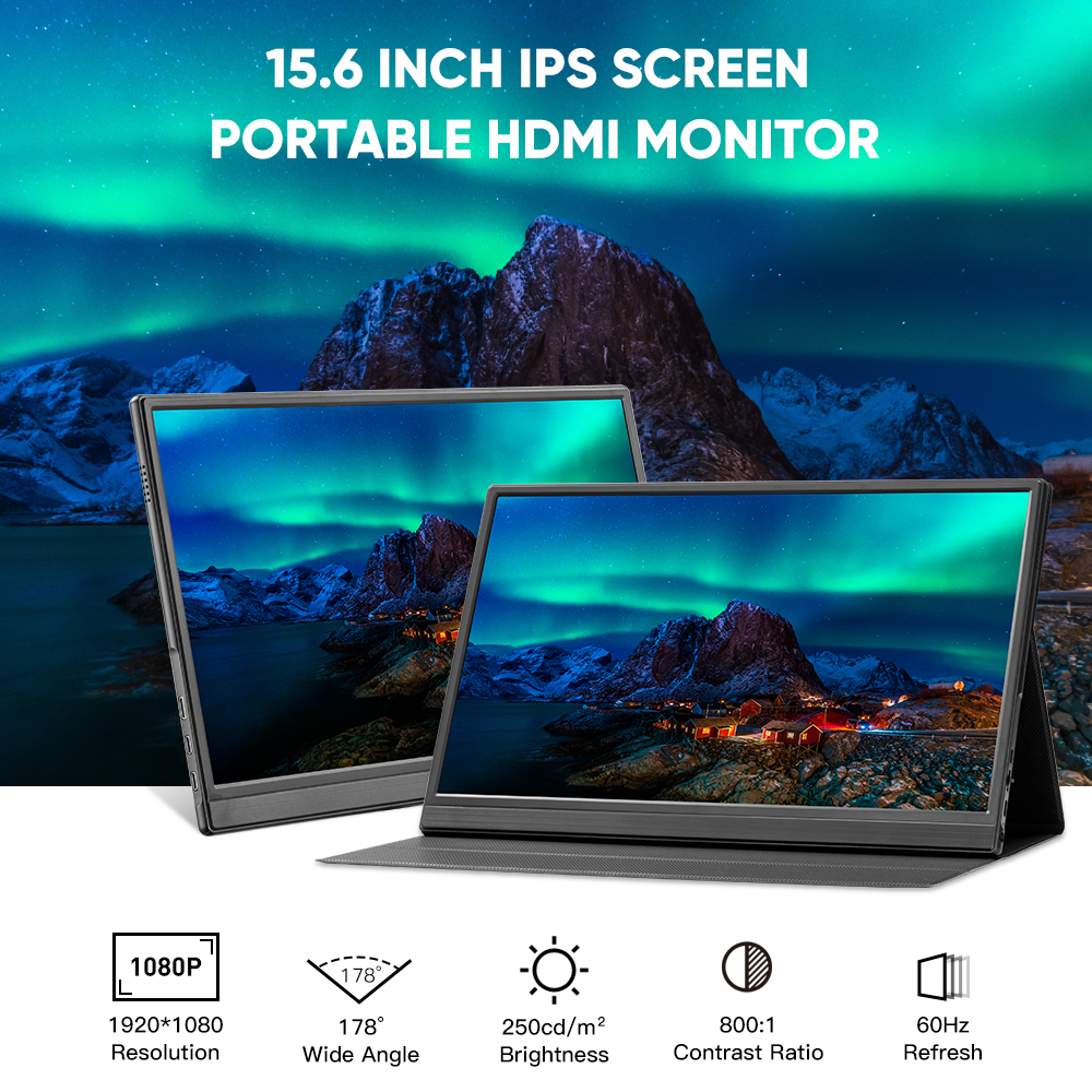 15.6 Inch HDMI Portable Monitor Type-C Port 1080P HDR IPS Display ...