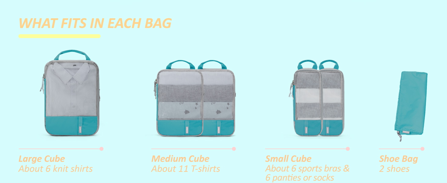 BAGSMART Set of 6 Compression Packing Cubes Expandable Travel Luggage