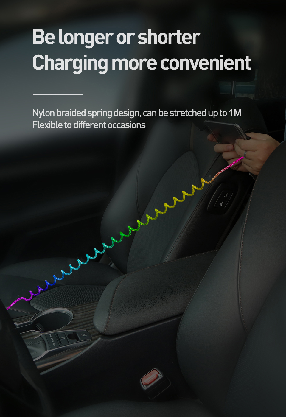 3A Rainbow Multicolor Spring Stretchable 1m Quick Charging Cable 3 in