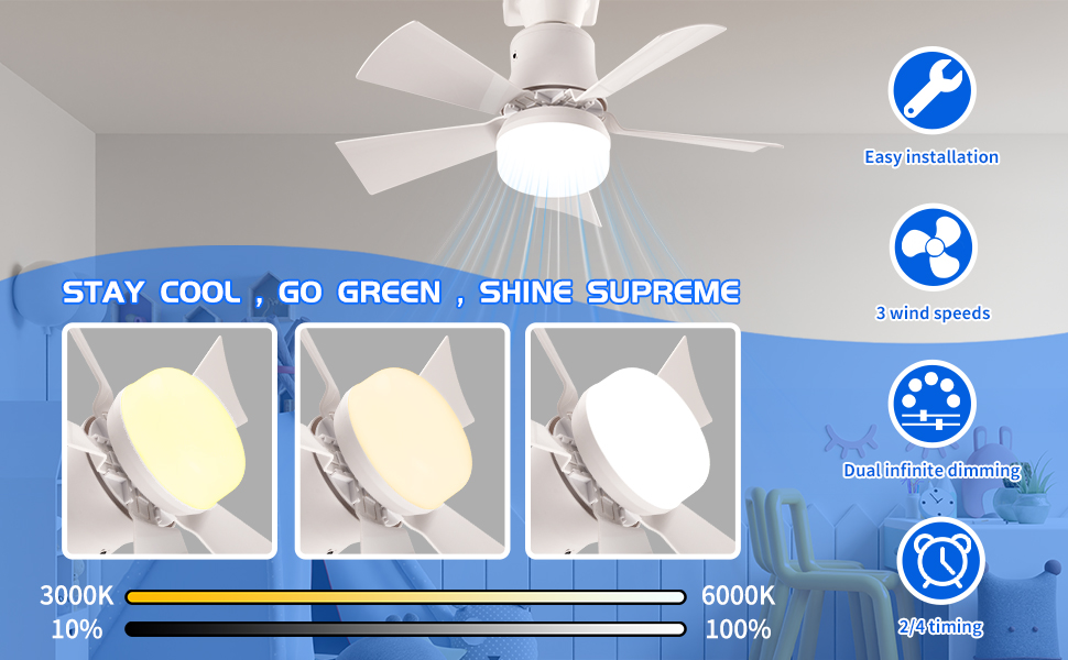 Ceiling Fan With Light 3 Color Socket Ceiling Fan With Remote Control ...