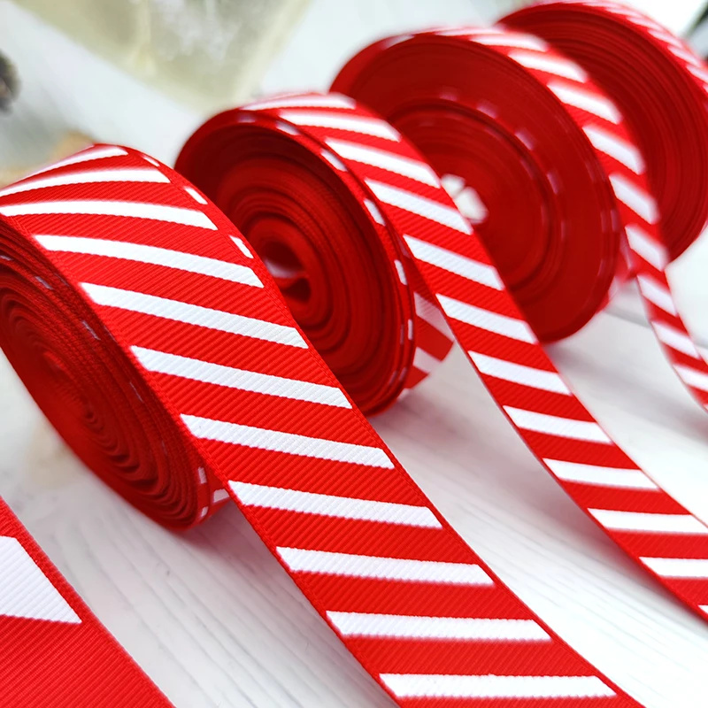 10yards Christmas Ribbon Red Green White Striped Grossgrain Ribbons ...