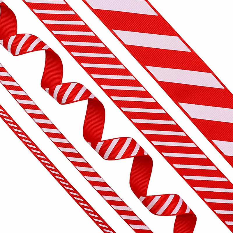 10yards Christmas Ribbon Red Green White Striped Grossgrain Ribbons ...