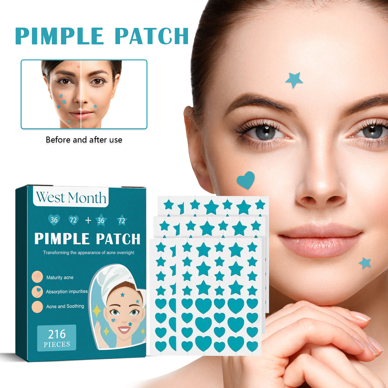 West&Month Pimple Patch Repair Acne Pimples Clean Invisibility ...