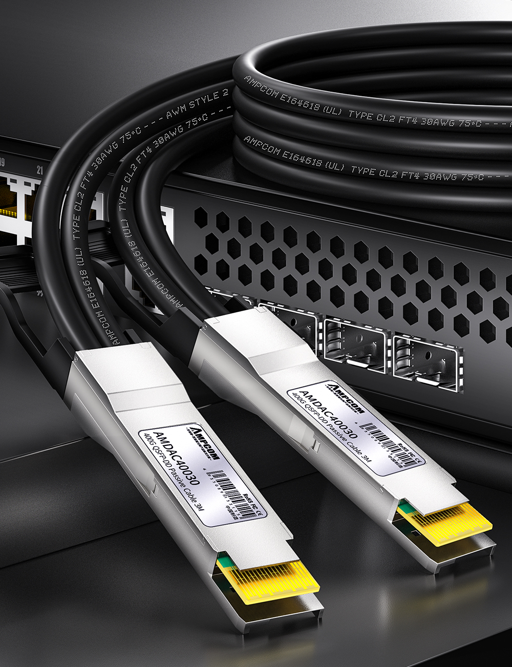 AMPCOM Generic Compatible 400G QSFP-DD Direct Attach Copper Twinax ...