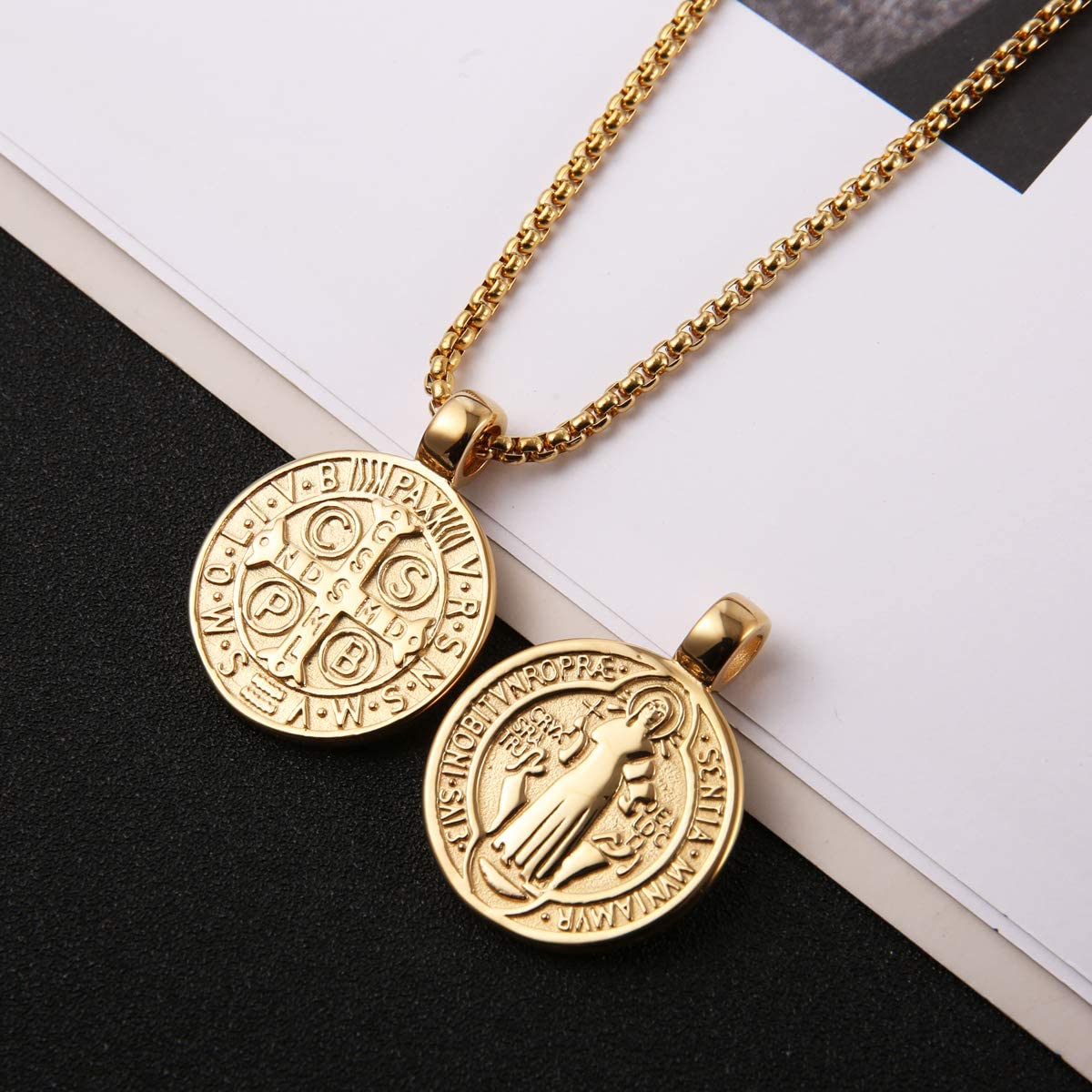 Women Size St Benedict Exorcism Pendant Necklace Stainless Steel ...