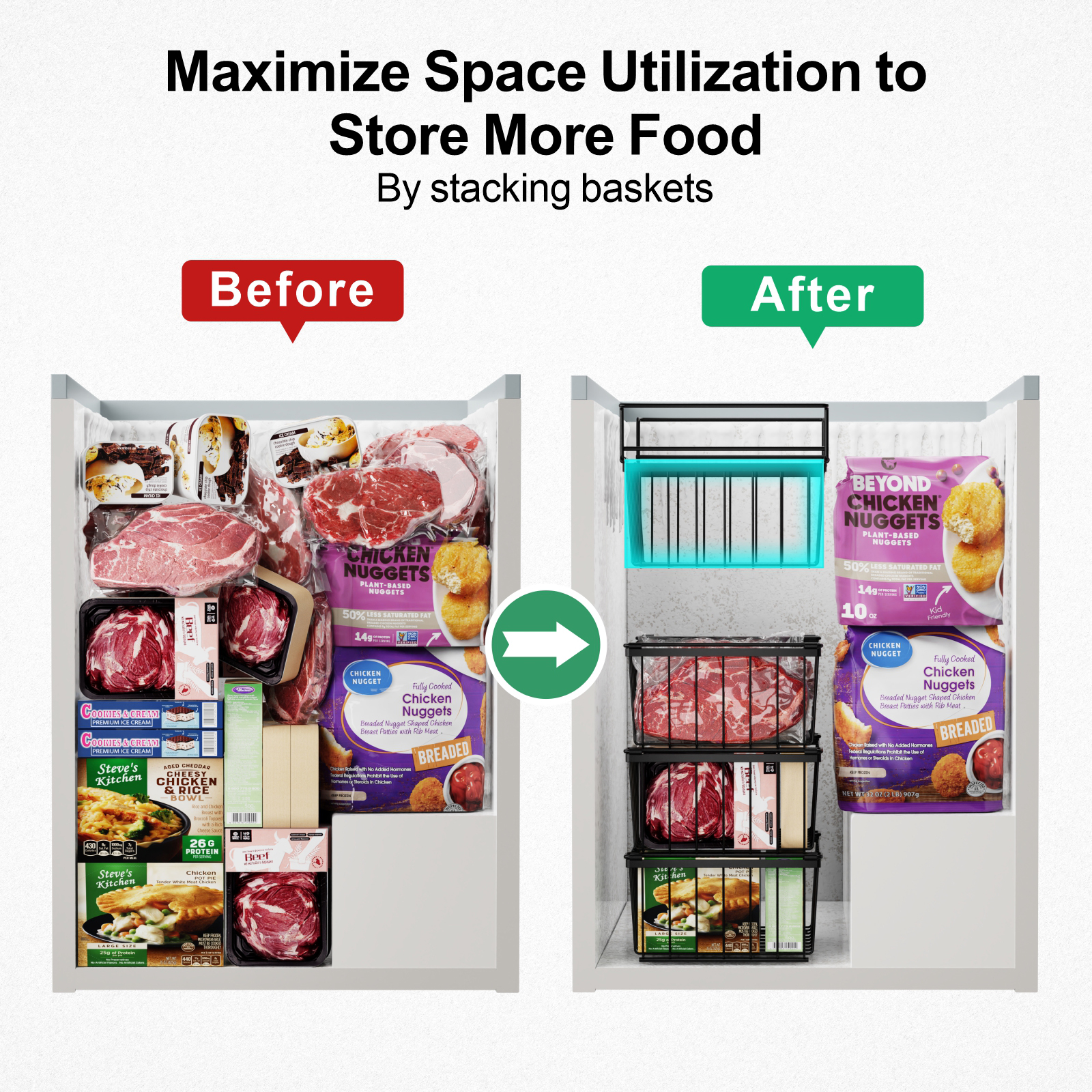 iSPECLE 4/8Pack Stackable Chest Freezer Basket Organizer Divider Fridge ...
