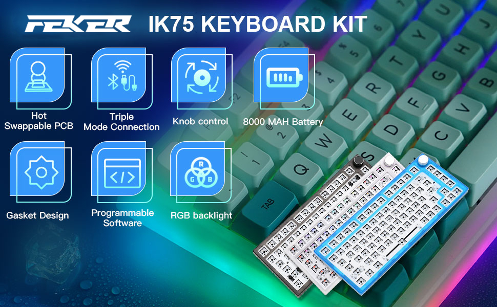 FEKER IK75 Pro 3 Mode 75 Mechanical Keyboard Kit Wireless Gasket Hot