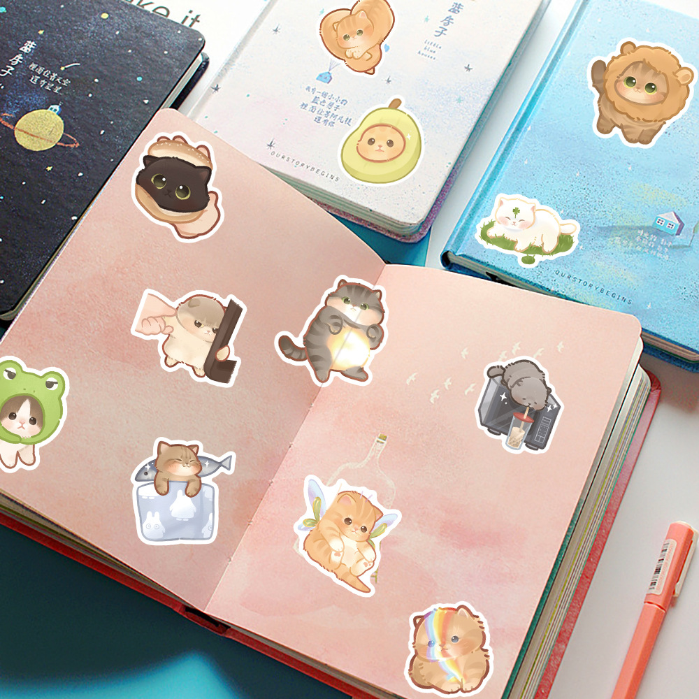 50PCS Kawaii Big-Eyed Cat Stickers - Waterproof Vinyl Decals for Phone ...