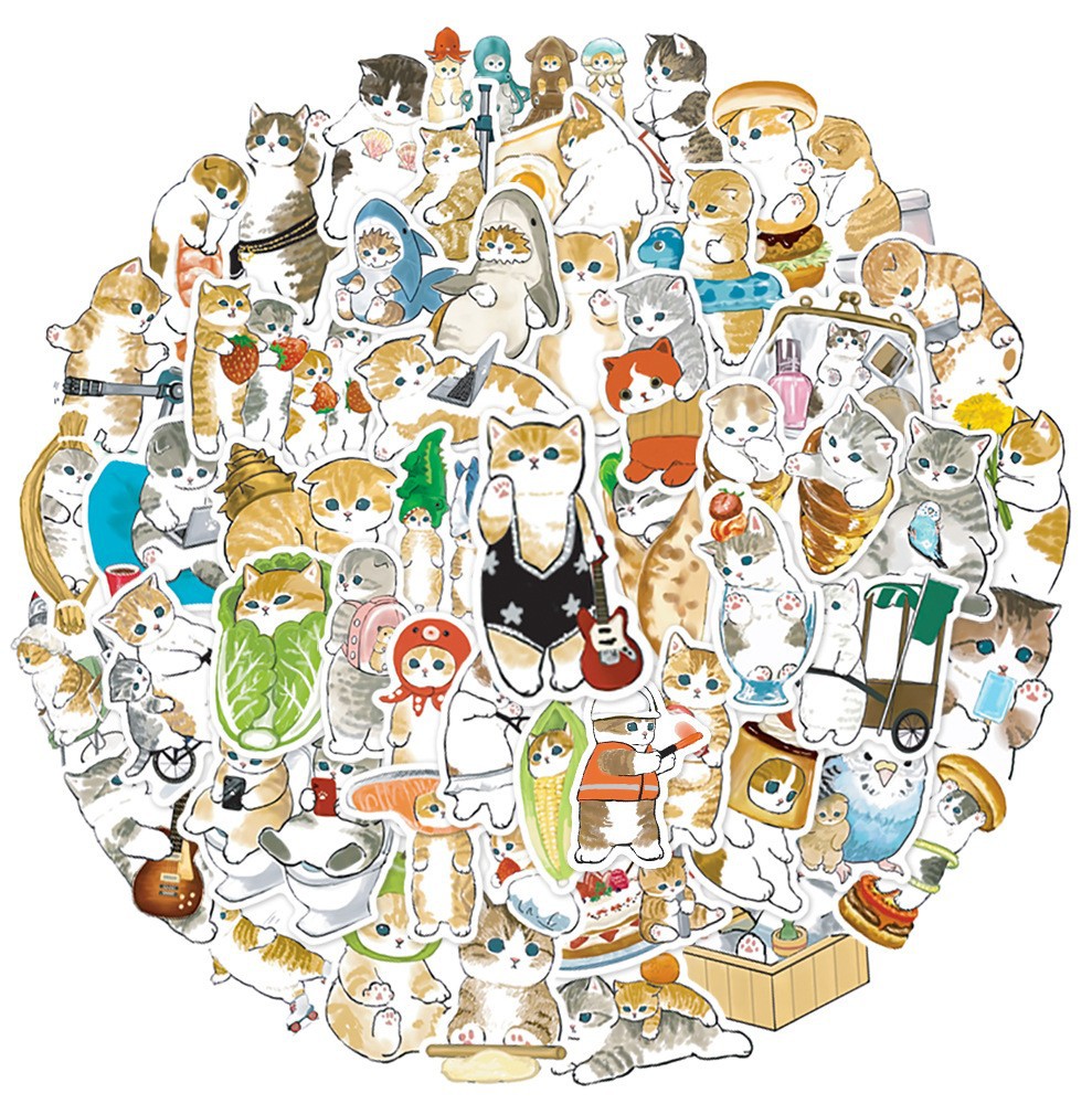 50PCS Kawaii Big-Eyed Cat Stickers - Waterproof Vinyl Decals for Phone ...