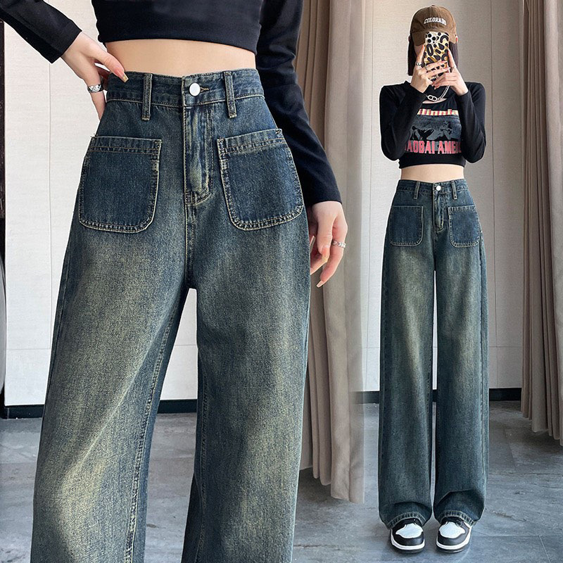 Women High Waist Casual Jeans Korean Style Vintage Streetwear Loose Straight Denim Pants