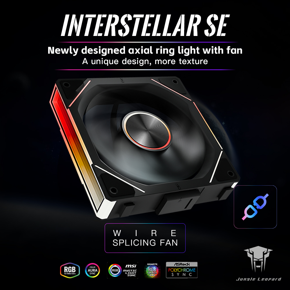 Pack 3 Ventilateurs PC RGB Jungle Leopard Interstellar-V2RS 120mm - 1850 RPM, 68 CFM, Daisy Chain, Pales Inversées