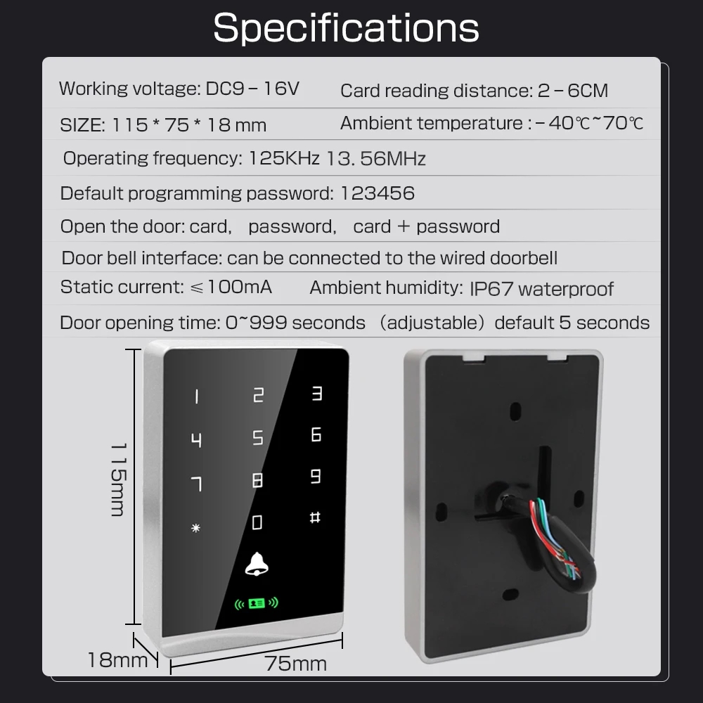T2DC NFC RFID Card Reader Waterproof 125Khz+13.56Mhz Backlight Touch ...