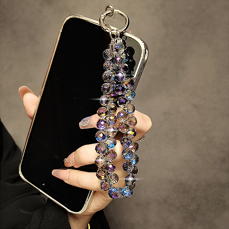 2-Pack Crystal Beaded Phone Wrist Straps - Sparkling Pink & Transparent Phone Lanyards For Women