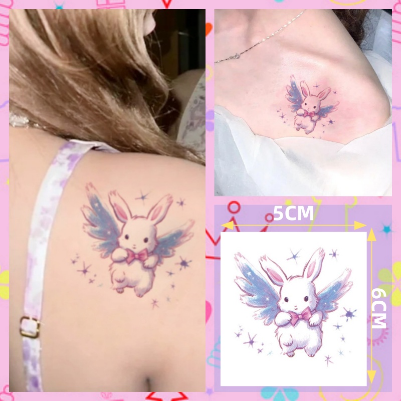 Flying Rabbit Pattern Tattoo Cute Girl Back Tattoo Waterproof Tattoo ...