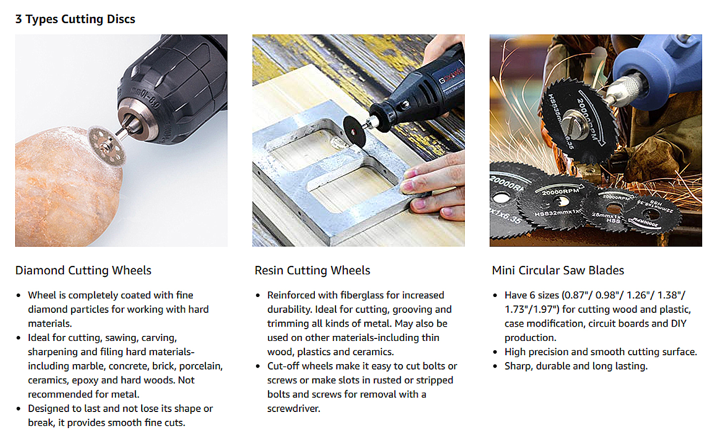 Cutting Wheels for Rotary Tool, Diamond Metal Wood Cutting Wheels and