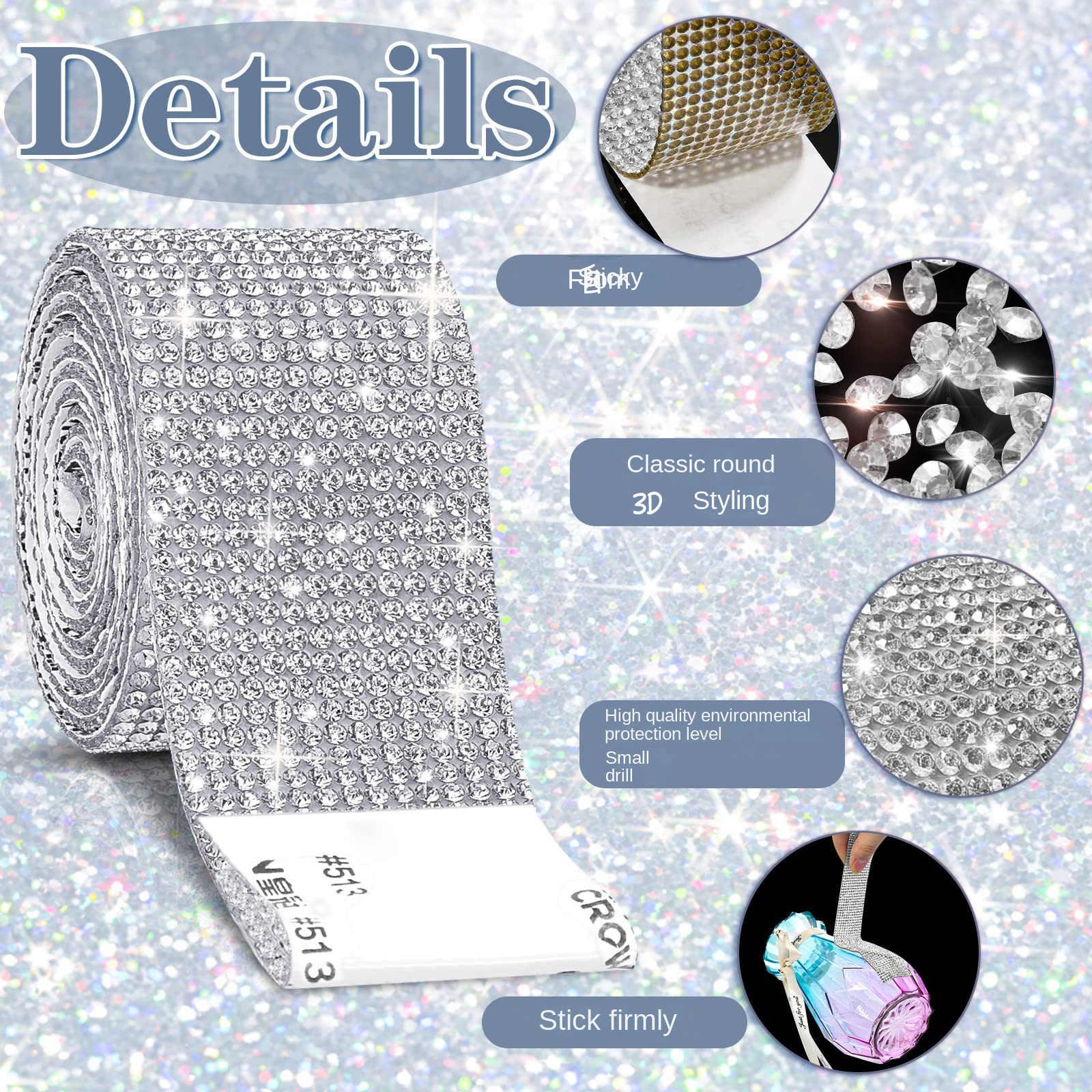 Rhinestone stickers DIY accessories self-adhesive diamond strips ...