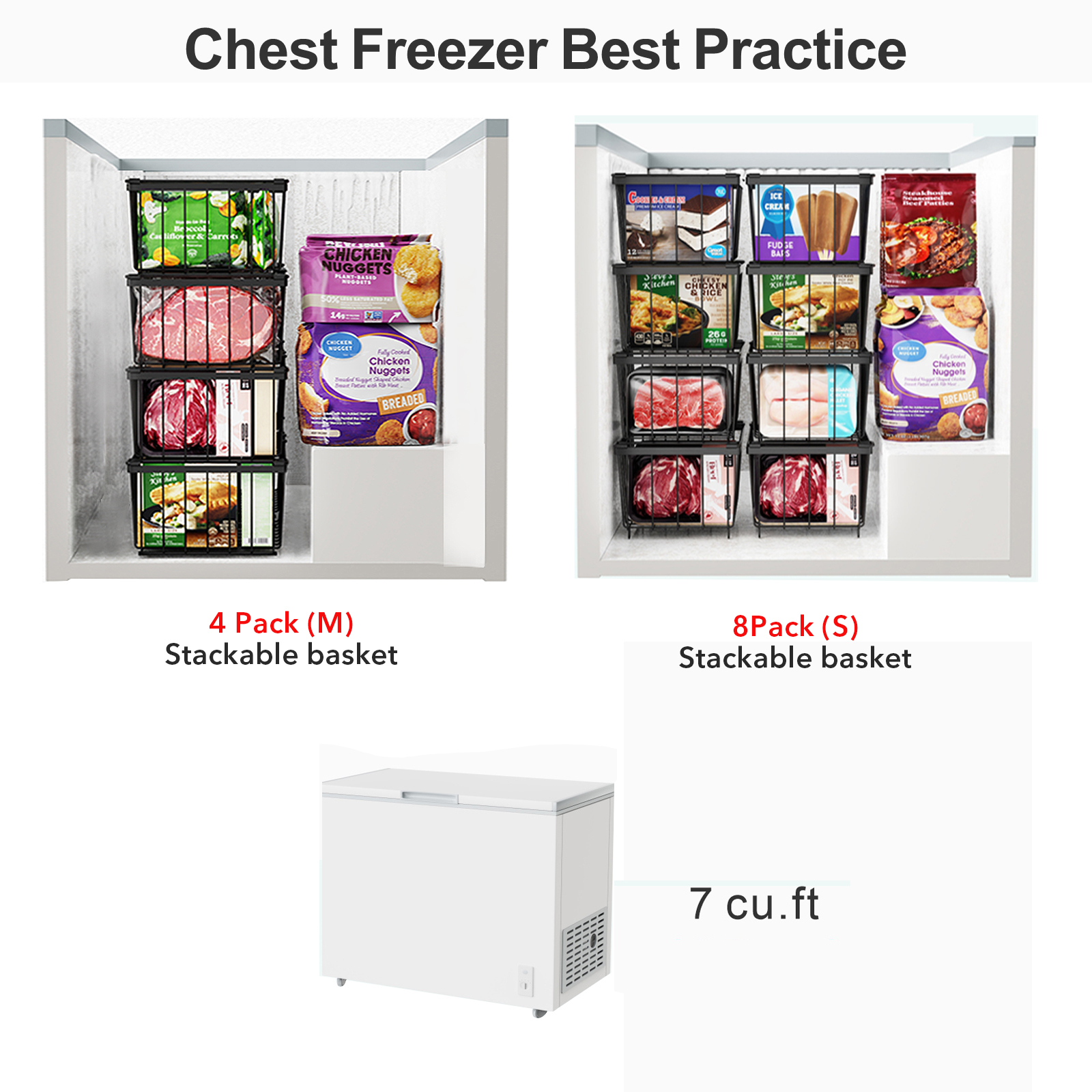 iSPECLE【Fit 7 Cu.FT Freezer】4/8Pack Stackable Deep Chest Freezer ...
