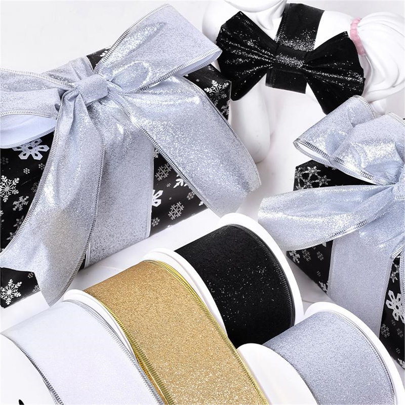 10yards Wired Edge Christmas Ribbon Glitter Grossgrain Red Green White ...