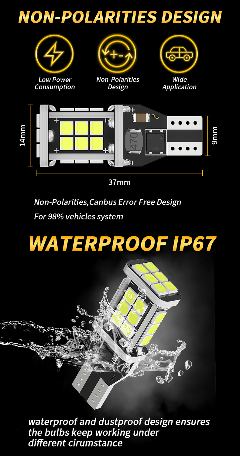 Oprah 2pcs T15 W16W LED Super Bright Bulb 3030 24SMD Car LED Bulb ...