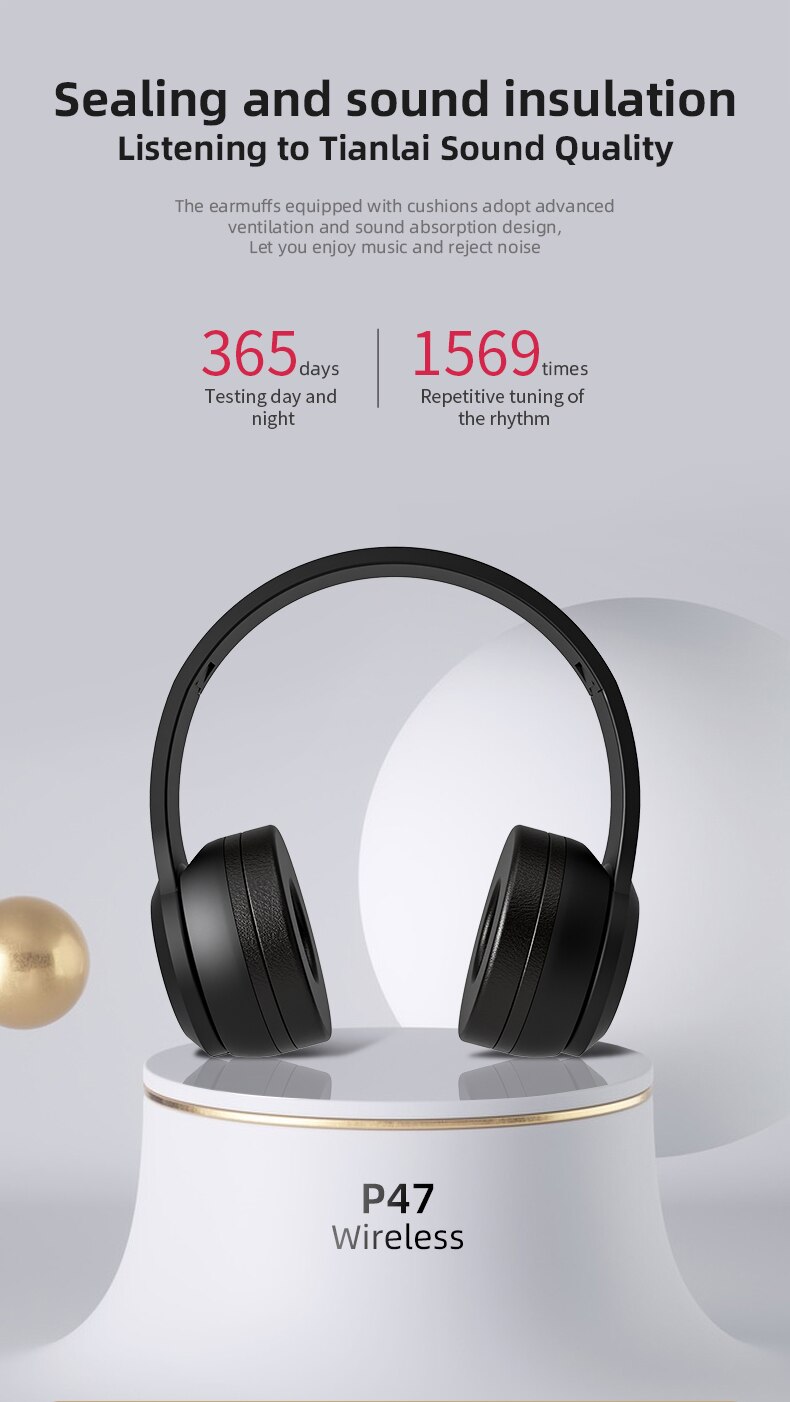 P47 Bluetooth 5.0 Headphone Extra Bass Wireless Earphones With Mic And