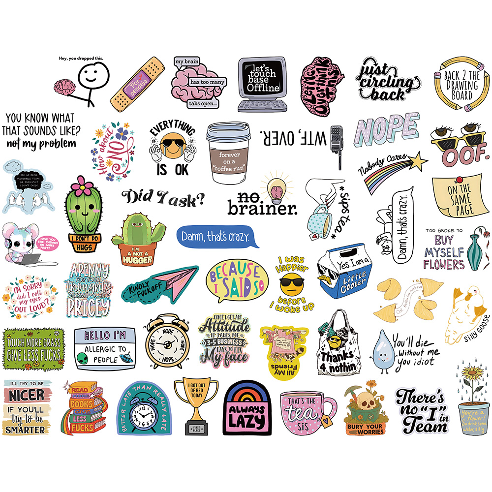 [Large Sticker]50pcs Funny English Phrase Stickers Sarcastic Decal for ...