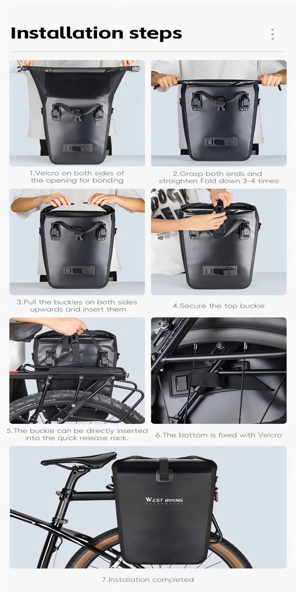 WEST BIKING Fully Waterproof Bike Reflective Rear Rack Bag 25L Bicycle ...