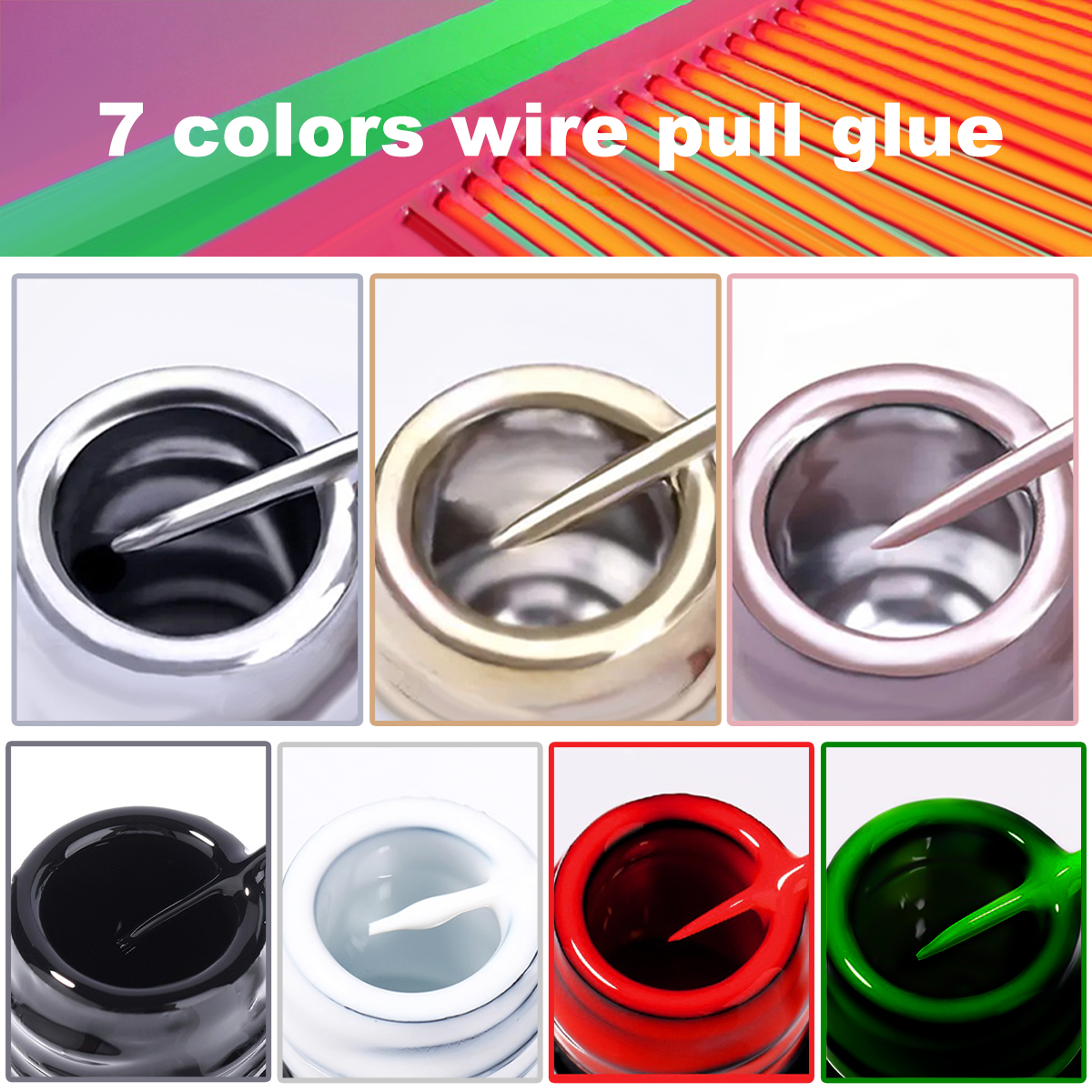 1pc 5ml Liner Paint Gel Nail Polish 7Colors Gold Silver Glitter Sequins