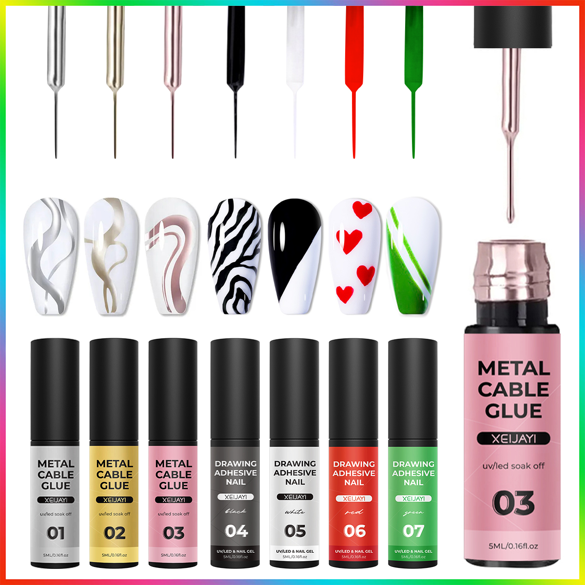 1pc 5ml Liner Paint Gel Nail Polish 7Colors Gold Silver Glitter Sequins