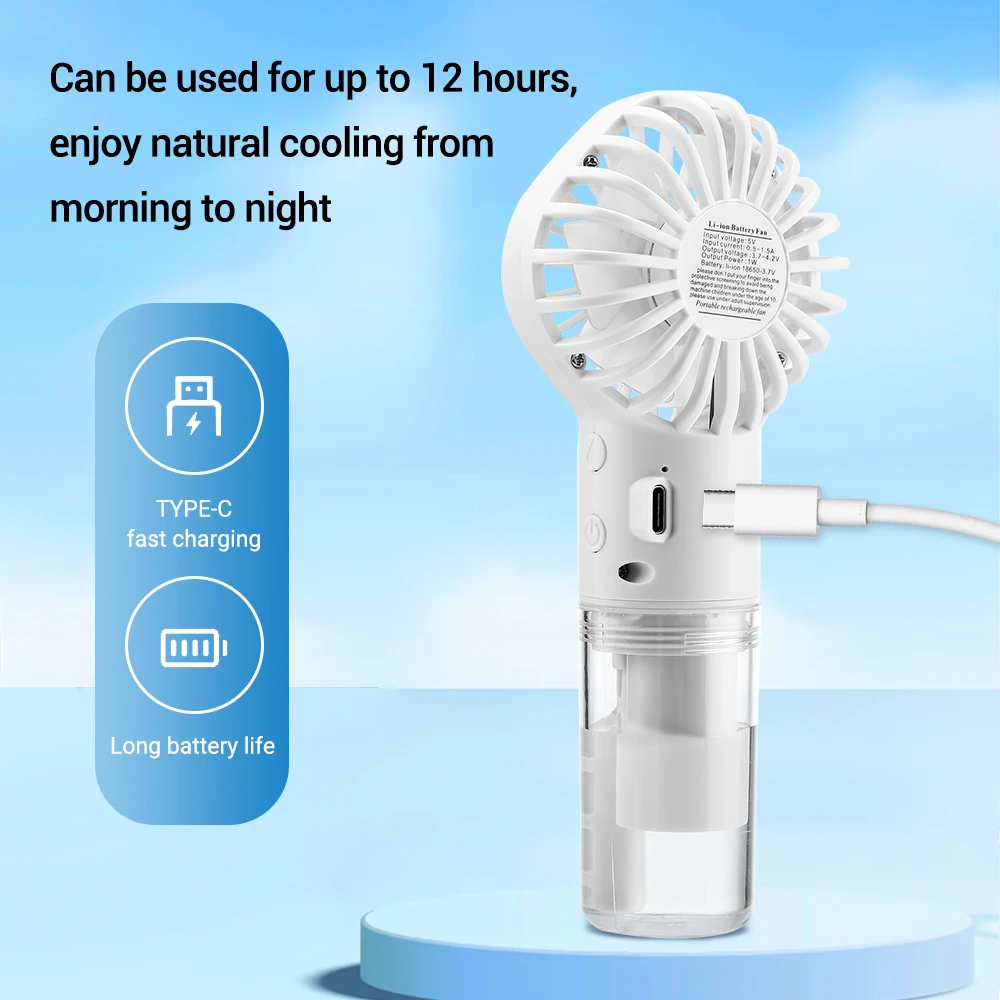 AKER Moisturising Spray Handheld Electric Fan with Mist Hydration Mini ...