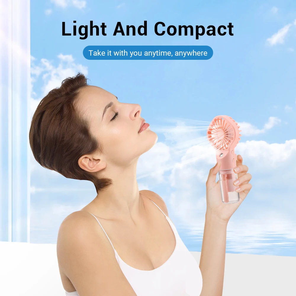 AKER Moisturising Spray Handheld Electric Fan with Mist Hydration Mini ...