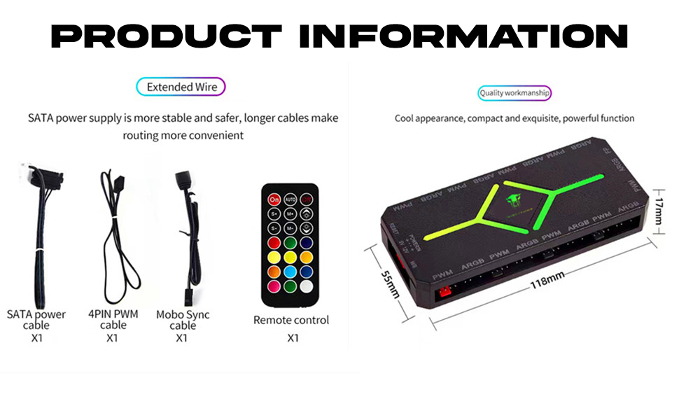 Jungle Leopard Smart Hub 5V 3PIN ARGB 4 Pin PWM 9 Ports PC Case CPU Fan ...