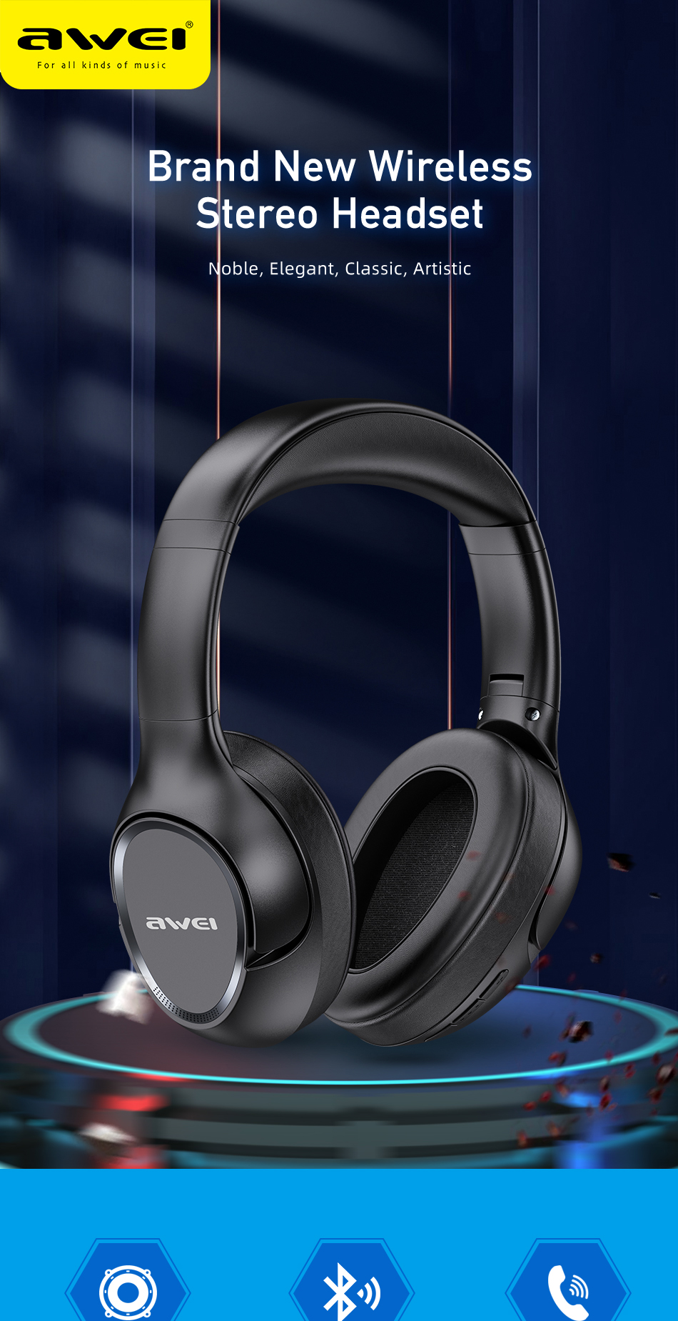 Awei A770BL Deep Bass Wireless Bluetooth Earphone & Foldable Headphones ...