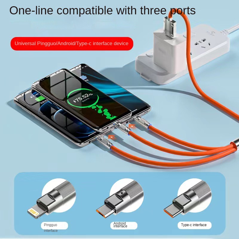 3-in-1 Charging Cable 120W 6A Ultra Fast Charger USB Cable for All ...